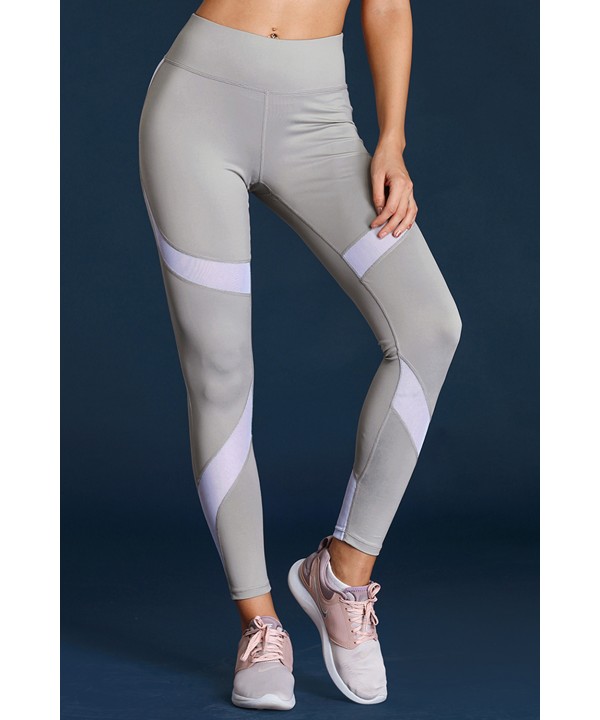 Gray High Waist Sport Yoga Pants with Colorblock