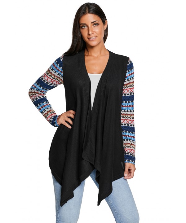 Black Waterfall Patchwork Long Sleeve Oversize Coa...