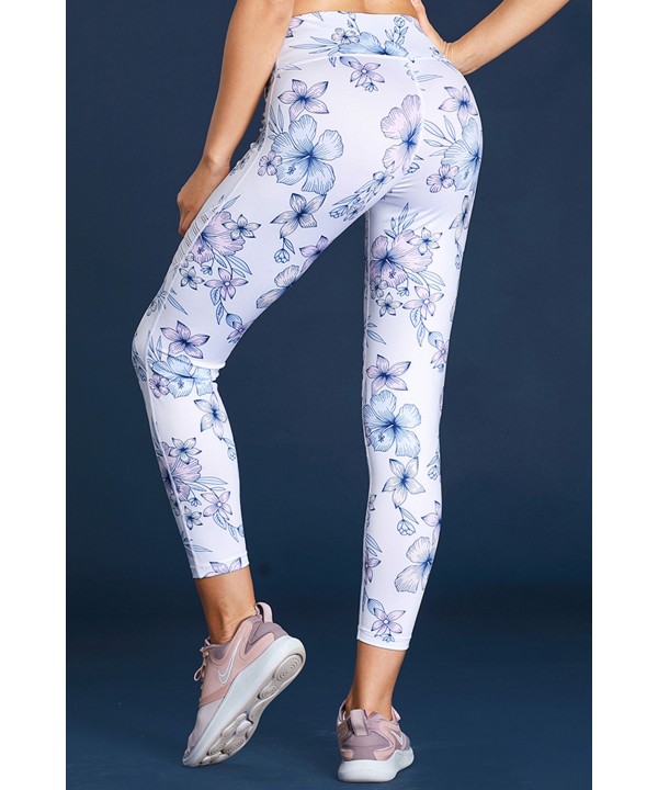 White Cutout Insert Floral Yoga Leggings