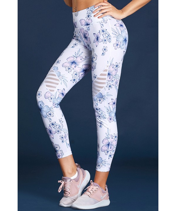 White Cutout Insert Floral Yoga Leggings