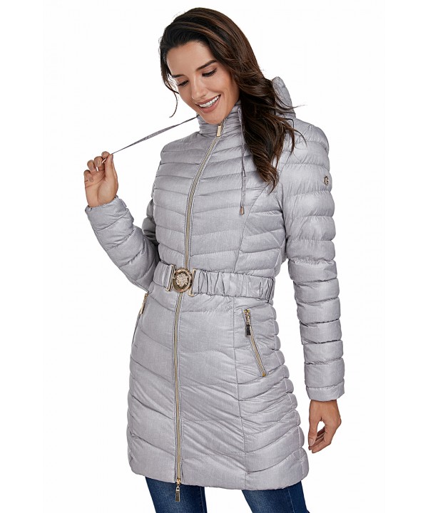 Gray Hooded Longline Winter Coat with Belt