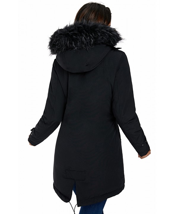 Fur Trim Hooded Black Parka Storm Coat