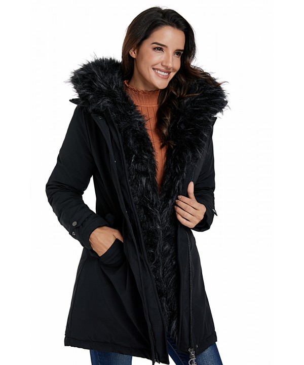 Fur Trim Hooded Black Parka Storm Coat