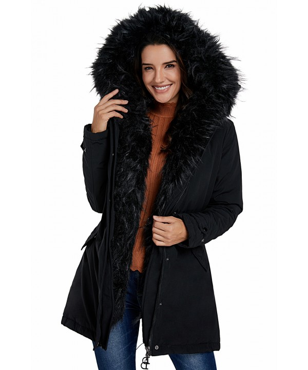 Fur Trim Hooded Black Parka Storm Coat