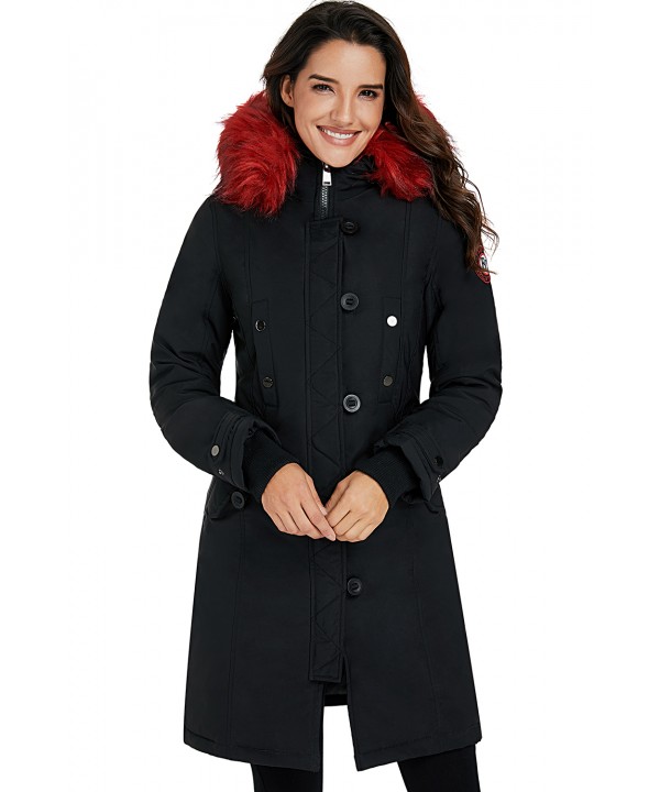 Black Plush Fur Hooded Long Parka Coat