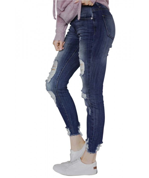 Slate Blue Wash Frayed Hem Distressed Jeans