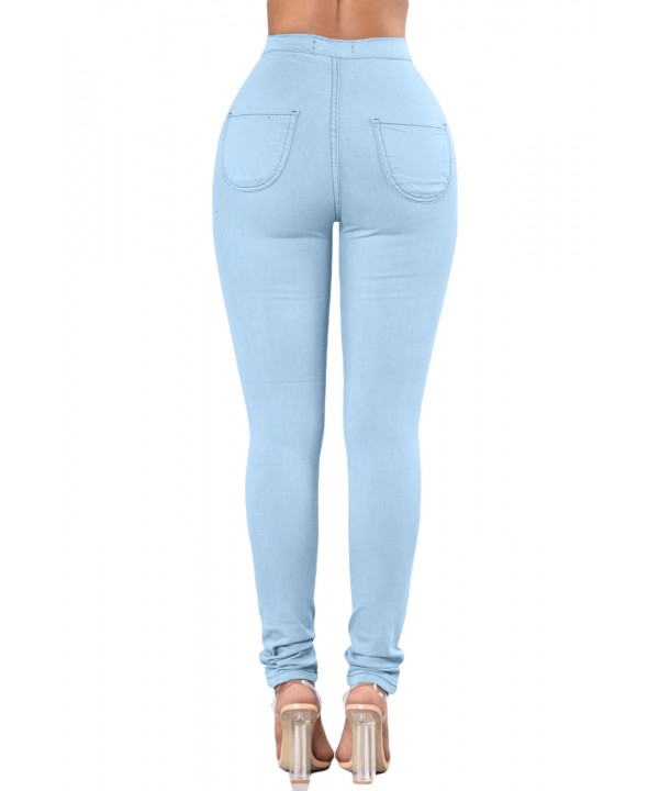 Light Blue High Waist Skinny Jeans with Round Pockets