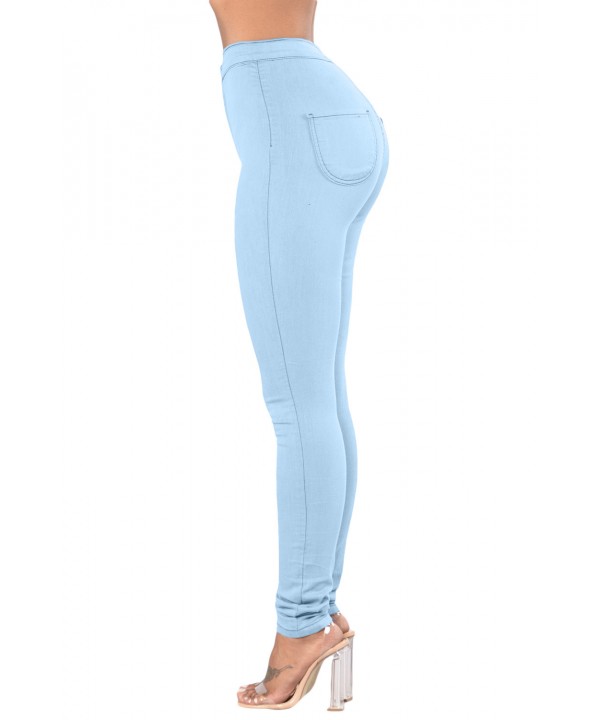 Light Blue High Waist Skinny Jeans with Round Pockets