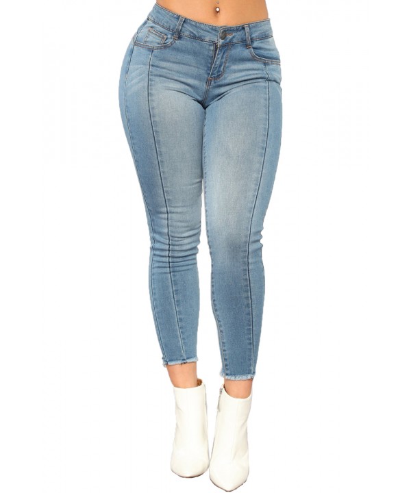 Light Blue Wash Triple Seam Detail Ankle Jeans